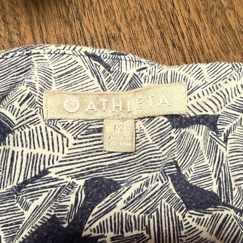 Athleta Santorini Thera Dress Size M Navy Blue Abstract Leaf Print High Neck - Picture 4 of 4